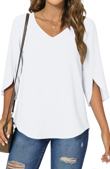 UVN Womens Blouses 3/4 Sleeve V Neck Summer Shirts for Women Chiffon Dressy Casual Tunic Tops