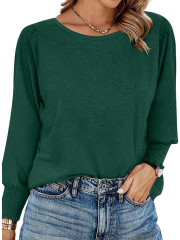 UVN Crewneck Blouse for Women Fall Long Sleeve T-Shirts Casual Tees Ladies Loose Tops