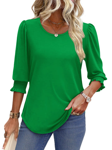 UVN Summer Blouses for Women 3/4 Sleeve Shirts Ladies Casual Crew Neck Womens Tunic Tops
