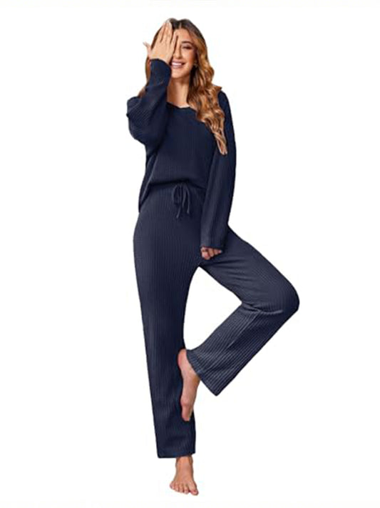 UVN Two Piece Sets for Women Casual Outfits Sets Textured Long Sleeve Shirts and Long Pants Lounge Set Fall Pajama Sets with Pockets