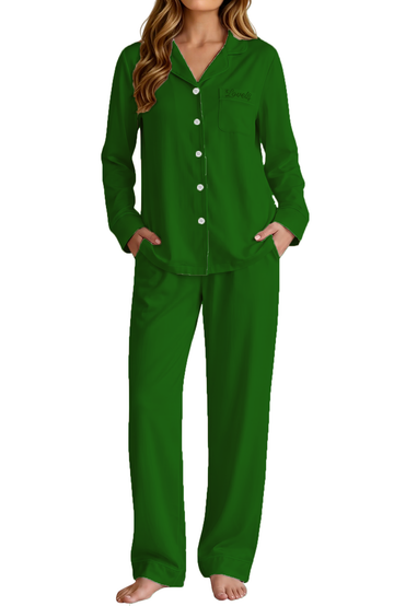 UVN Pajama for Women Embroidered Button Up Sleepwear with Drawstring Pocket Pants Ladies Casual Lounge Set