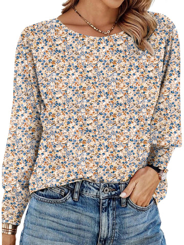 UVN Crewneck Blouse for Women Fall Long Sleeve T-Shirts Casual Tees Ladies Loose Tops