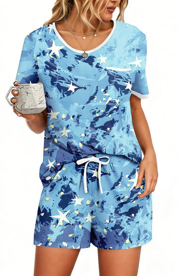UVN Pajamas Sets for Women 2 Piece Lounge Set Short Sleeve Tops and Shorts Soft Pj Set Sleepwear Loungewear