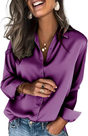 UVN Shirts for Women Long Sleeve Satin Blouses Button Down Ladies Casual Top