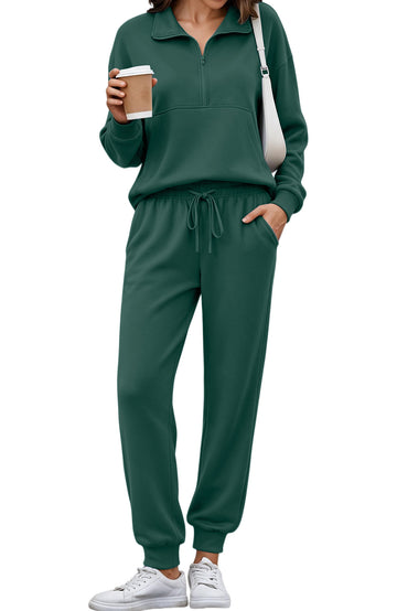UVN 2 Piece Outfits Sets for Women Winter Half Zip Sweatsuits Long Sleeve Jogger Suit Ladies Casual Tracksuit