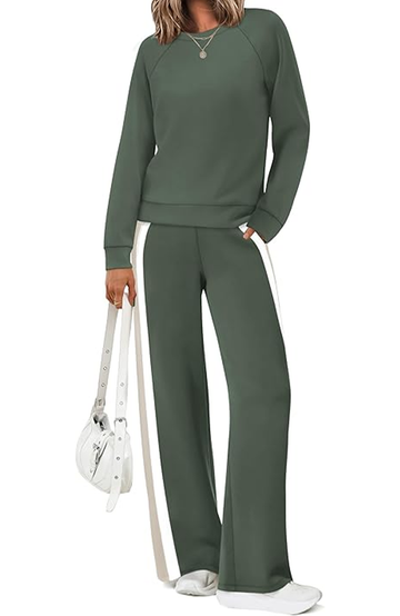 UVN Fall Outfit Set for Women 2 Piece Long Sleeve Top and Color Blocking Pants Ladies Casual Lounge Matching Set with Pocket