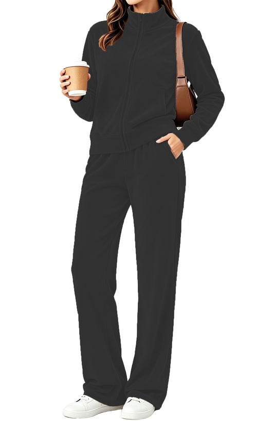 UVN Velour Outfit Set for Women 2 Piece Lounge Sets Casual Full Zip Top and Wide Leg Pants Ladies Fall Tracksuit with Pocket