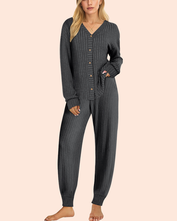 UVN Pajamas Sets for Women Long Sleeve Button Down Tops and Pants 2 Piece Outfit Fall Sleepwear Pjs Lounge Sets with Pockets