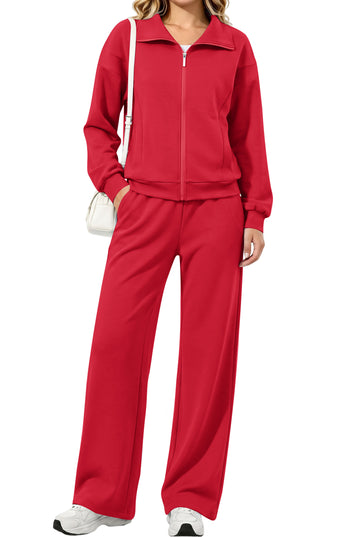 UVN Two Piece Sets for Women Fall Winter Fashion Tracksuit Outfits Lapel Long Sleeve Zip Up Tops and Pants Lounge Sets