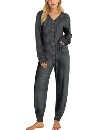 UVN Pajamas Sets for Women Long Sleeve Button Down Tops and Pants 2 Piece Outfit Fall Sleepwear Pjs Lounge Sets with Pockets