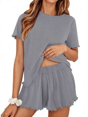 UVN Summer Pajama Sets For Women Short Sleeve Sleepwear Set Ladies Casual 2 Piece Outfits Lounge Sets
