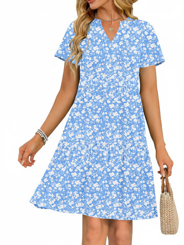 UVN Women Summer Dresses Short Sleeve V Neck Midi Dress Ladies Casual Beach A-Line Sundress with Pockets