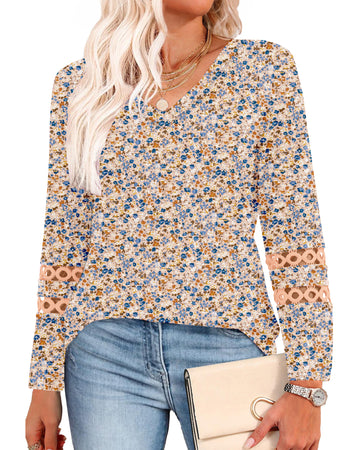UVN Fall Blouses for Women Long Sleeve V Neck Tunic Tops Casual Hollow Out Curved Hem Dressy Shirts