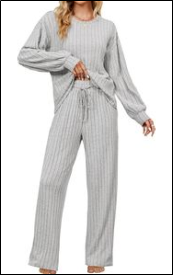UVN Pajama Sets for Women Long Sleeve Lounge Set Ribbed Knit Sleepwear 2 Piece Pjs Soft Loungewear with Pockets