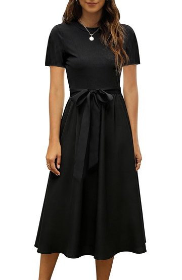 UVN Summer Dresses for Women Short Sleeve Ribbed Casual Midi Dress Ladies Floral Print Sundress with Pockets