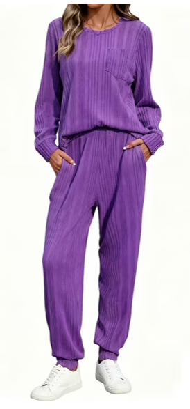 UVN Two Piece Sets for Women Casual Outfits Sets Textured Long Sleeve Shirts and Long Pants Lounge Set Fall Pajama Sets with Pockets