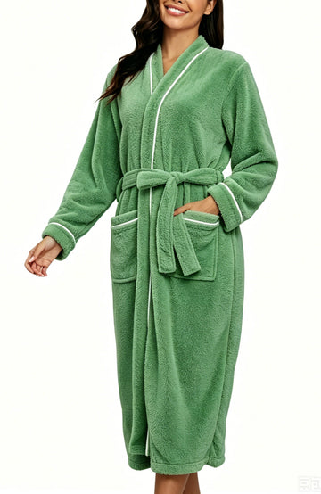 UVN Women Robes Winter Long Sleeve Bathrobe Plush Warm Premium Robe Soft Fluffy Sleepwear Nightgown with Pockets
