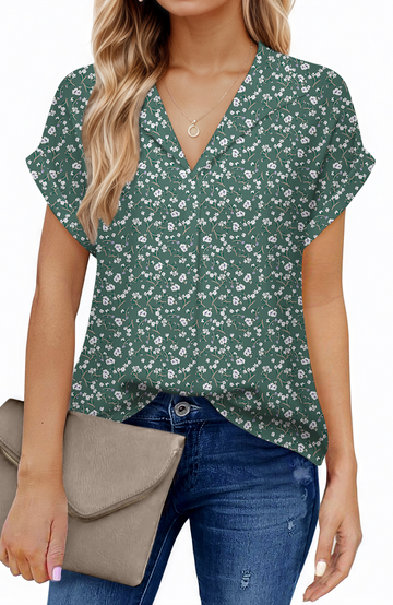 UVN Blouses for Women Summer Short Sleeve Work Shirts Dressy Casual V Neck Print Tops