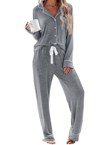 UVN Womens Pajama Sets Long Sleeve Top and Long Pants Soft Pjs Sleepwear Ladies Button Down Lounge Set