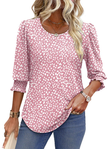 UVN Summer Blouses for Women 3/4 Sleeve Shirts Ladies Casual Crew Neck Womens Tunic Tops