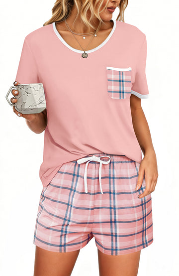 UVN Pajamas Sets for Women 2 Piece Lounge Set Short Sleeve Tops and Shorts Soft Pj Set Sleepwear Loungewear