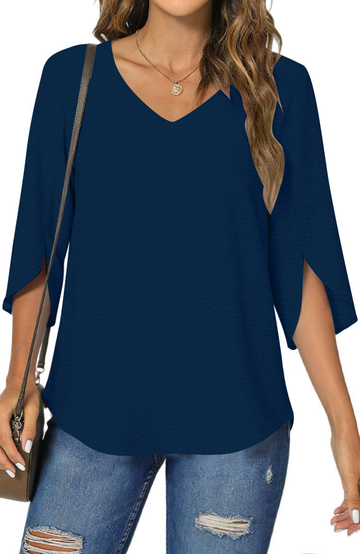UVN Womens Blouses 3/4 Sleeve V Neck Summer Shirts for Women Chiffon Dressy Casual Tunic Tops