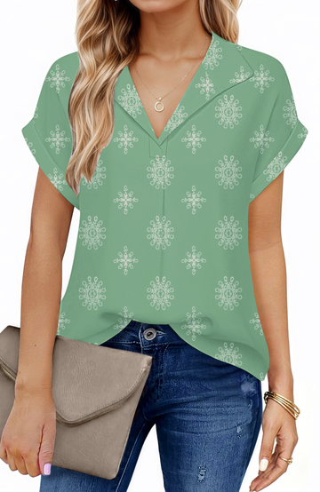 UVN Blouses for Women Summer Short Sleeve Work Shirts Dressy Casual V Neck Print Tops