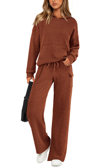 UVN Two Piece Sets for Women Fall Casual Lounge Outfits Long Sleeve Hoodies Tops and Cargo Pants Tracksuits with Pockets