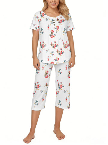 UVN Womens Pajama Sets Short Sleeve Crewneck Tops and Capri Pant Lounge Set Ladies Pjs Sleepwear Loungewear 2 Piece Outfit