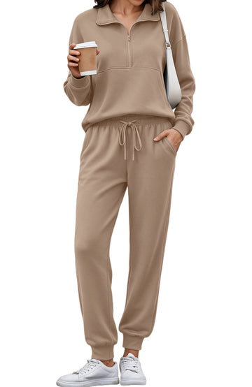 UVN 2 Piece Outfits Sets for Women Winter Half Zip Sweatsuits Long Sleeve Jogger Suit Ladies Casual Tracksuit
