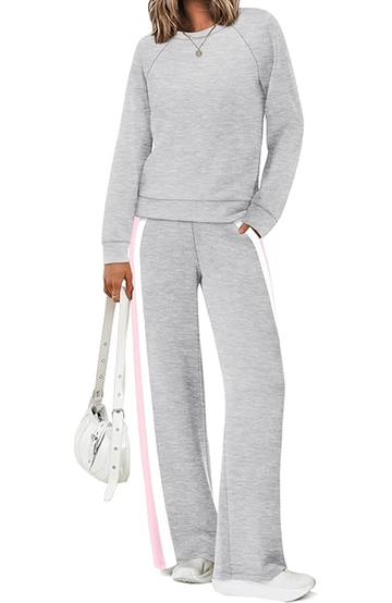 UVN Fall Outfit Set for Women 2 Piece Long Sleeve Top and Color Blocking Pants Ladies Casual Lounge Matching Set with Pocket