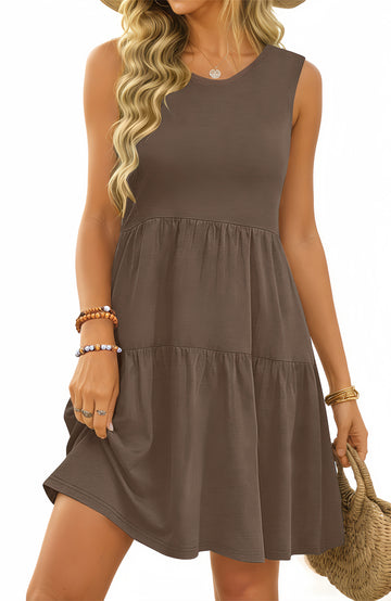 UVN Summer Tank Dresses for Women Crew Neck Flowy Midi Ladies Beach Dresses Casual Sleeveless Sundresses with Pockets
