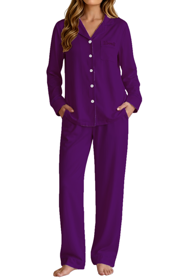 UVN Pajama for Women Embroidered Button Up Sleepwear with Drawstring Pocket Pants Ladies Casual Lounge Set