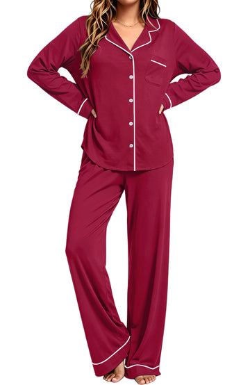 UVN Womens Winter Pajama Long Sleeve Casual Ladies Button Down Lounge Set for Women Soft Sleepwear Set with Pockets