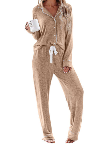 UVN Womens Pajama Sets Long Sleeve Top and Long Pants Soft Pjs Sleepwear Ladies Button Down Lounge Set