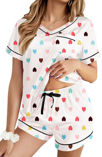 UVN Pajamas for Women Summer Short Sleeve Tops and Shorts Soft Satin Silk Pj Set Sleepwear Loungewear 2 Piece Outfit