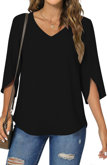 UVN Womens Blouses 3/4 Sleeve V Neck Summer Shirts for Women Chiffon Dressy Casual Tunic Tops