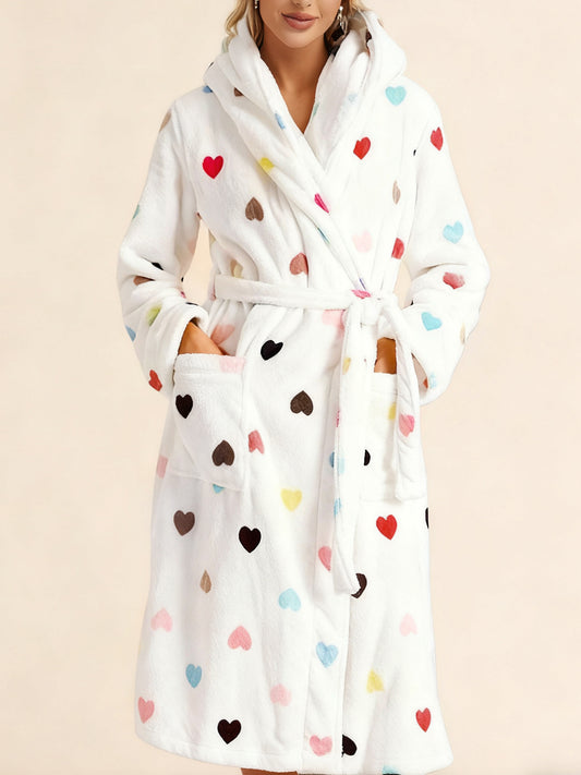 UVN Long Robes for Women Winter Plush Fleece Hooded Bathrobe Soft Cozy Fluffy Sleepwear Nightgown with Pockets