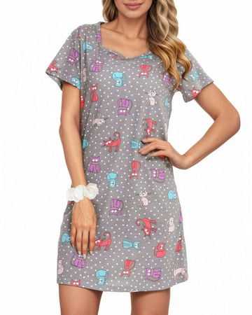 UVN Nightgown for Women Short Sleeve Sleepwear Nightshirt Casual Sleepshirts Loose Print Pajamas Night Dresses