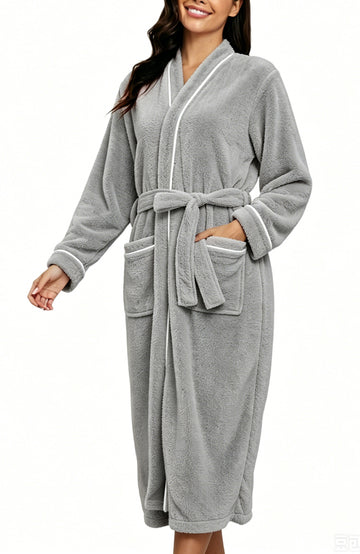 UVN Women Robes Winter Long Sleeve Bathrobe Plush Warm Premium Robe Soft Fluffy Sleepwear Nightgown with Pockets