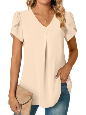 UVN Blouses for Women Summer V Neck Shirt Flowy Short Sleeve Tunic Tops