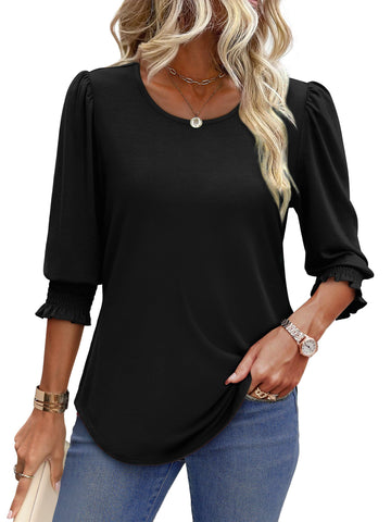 UVN Summer Blouses for Women 3/4 Sleeve Shirts Ladies Casual Crew Neck Womens Tunic Tops