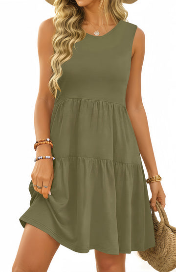 UVN Summer Tank Dresses for Women Crew Neck Flowy Midi Ladies Beach Dresses Casual Sleeveless Sundresses with Pockets