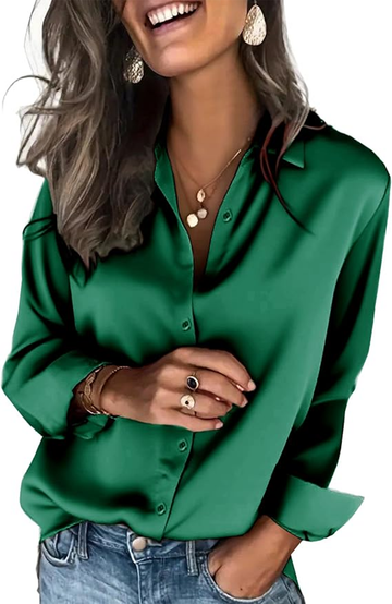 UVN Shirts for Women Long Sleeve Satin Blouses Button Down Ladies Casual Top