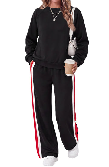UVN Fall 2 Piece Outfit Set for Women Long Sleeve Top and Color Block Pants Ladies Casual Lounge Matching Set