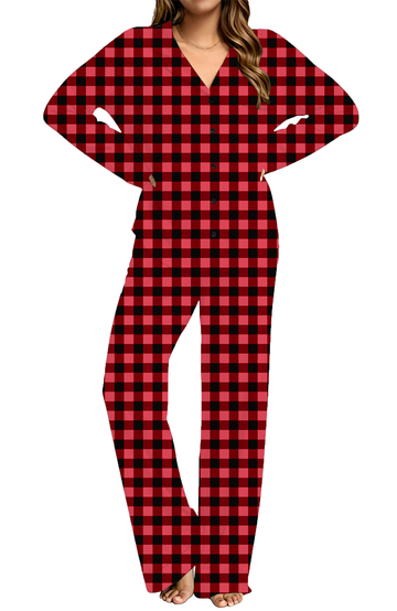 UVN Womens Winter Pajama Long Sleeve Casual Ladies Button Down Lounge Set for Women Soft Sleepwear Set with Pockets