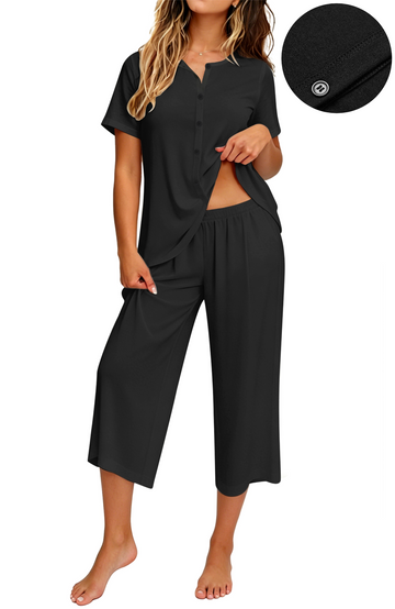 UVN Womens Pajama Sets Short Sleeve Button Down Tops and Capri Pants 2 Piece Outfit Soft Pjs Sleepwear Loungewear with Pockets
