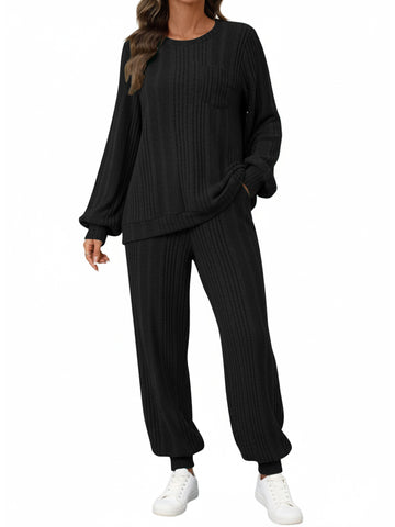 UVN Two Piece Sets for Women Casual Outfits Sets Textured Long Sleeve Shirts and Long Pants Lounge Set Fall Pajama Sets with Pockets