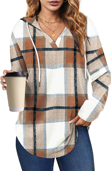 UVN Fall Hoodies for Women Long Sleeve V Neck Hooded Sweatshirts Ladies Loose Casual Drawstring Pullover Tops