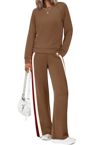 UVN Fall Outfit Set for Women 2 Piece Long Sleeve Top and Color Blocking Pants Ladies Casual Lounge Matching Set with Pocket